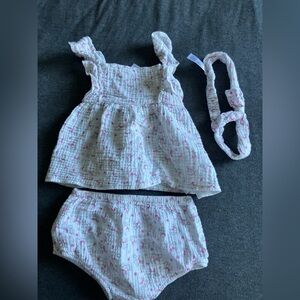 White Gauze Set With Bunnies + Matching Headband 18 Months Easter